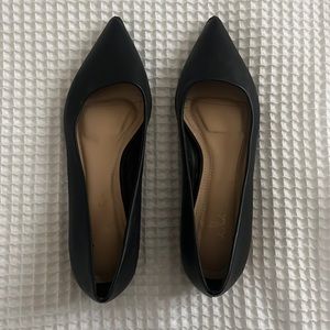 Lulu’s Black Leather Pointed Short Heels